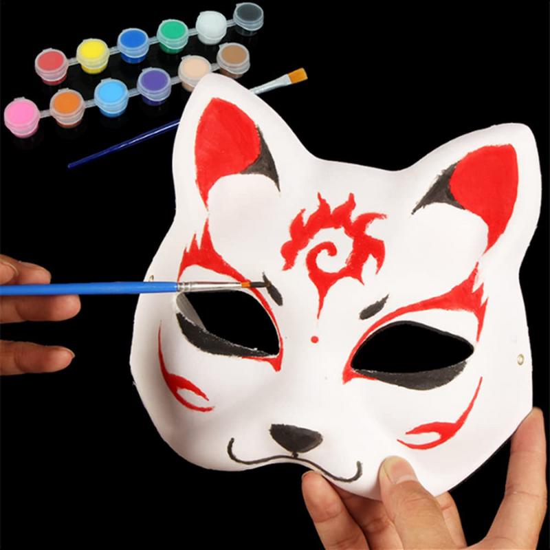 10Pcs Mask Cat Masquerade Blank Masks White Animal Empty Face Women Halloween Cosplay Party Kid Woman Therian Wolf Costumes
