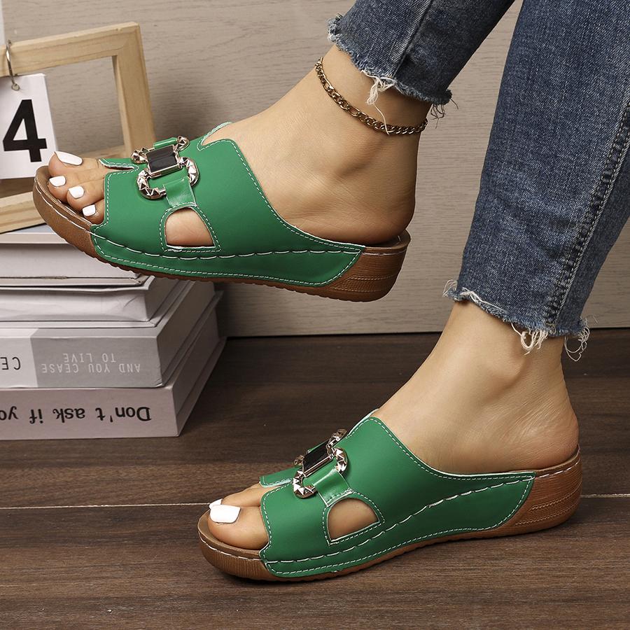 Summer Round-toe Wedge Comfortable Open-toe Casual Slippers Fashionable Thick-soled Large-size Fish Mouth Slippers For Women