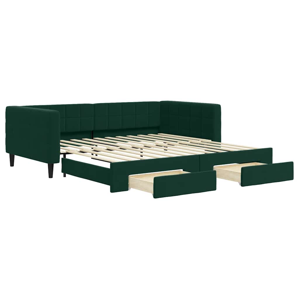 Extendable Daybed with Drawers Dark Green 100x200 Cm Velvet