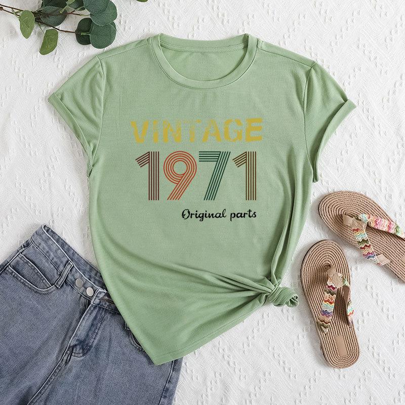 Summer Women's Fashionable Digital Short Sleeved Casual Loose Cotton Round Neck Top