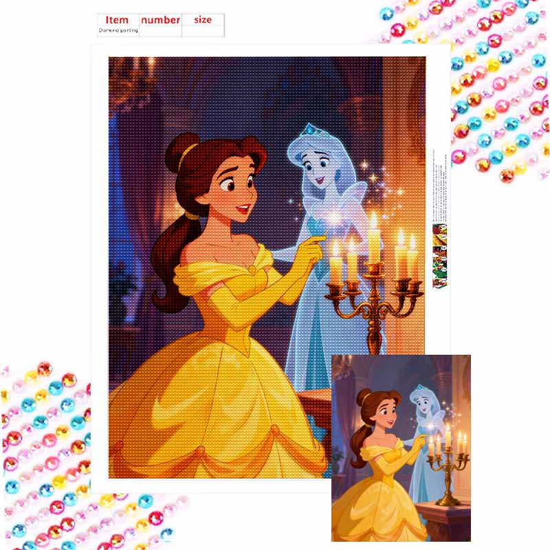 Disney Belle and Ghost Princess Diamond Art Painting Kit 5D Handmade DIY Diamond Painting, Home Wall Decoration