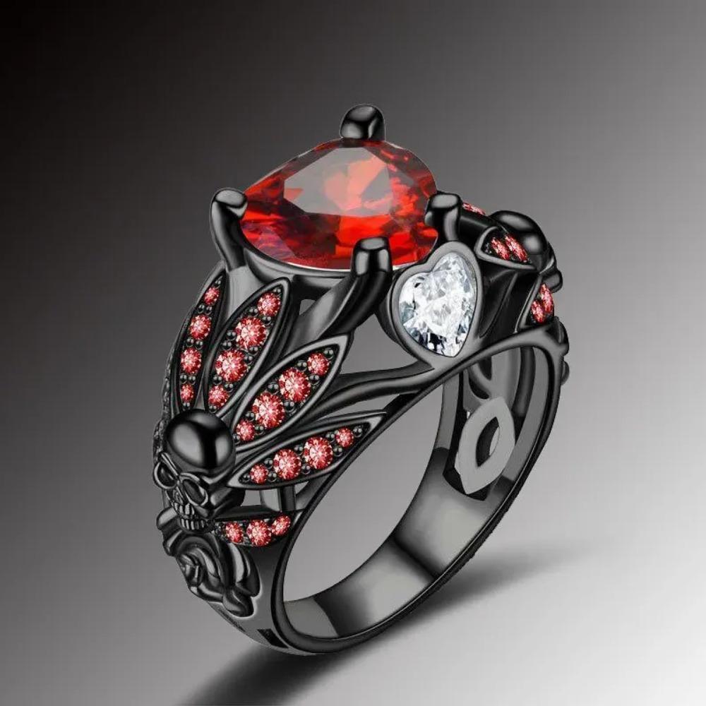 Gothic Black Skull Ring for Women, Purple Crystal CZ Stone, High Quality Statement Ring, Christmas Gift Jewelry for Women