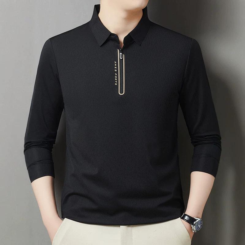 Men'S Long-Sleeved Polo Shirt Lapel T-Shirt Light Luxury Casual Anti-Wrinkle Dry Skin-Friendly Business Breathable Versatile Top