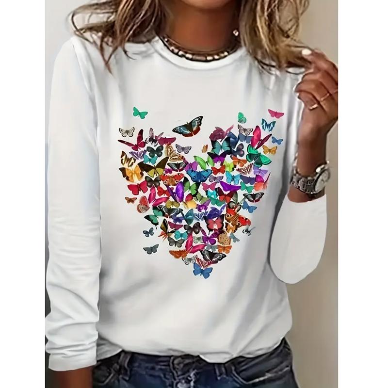 2025 Autumn & Winter Women's New Casual Crew Neck Long Sleeve Top 3D Butterfly Pattern