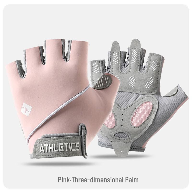 Unisex Non-Slip Breathable Cycling & Weightlifting Half-Finger Gloves with Palm Shock Absorber Large розовый