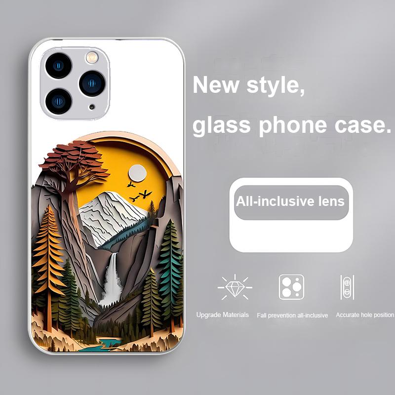 

Художественный рельефный белый чехол из закаленного стекла для iPhone 16 Plus 15 14 13 12 Mini 11 Pro Max X XS XR 7 8 Plus 2022 For iPhone 13 Mini