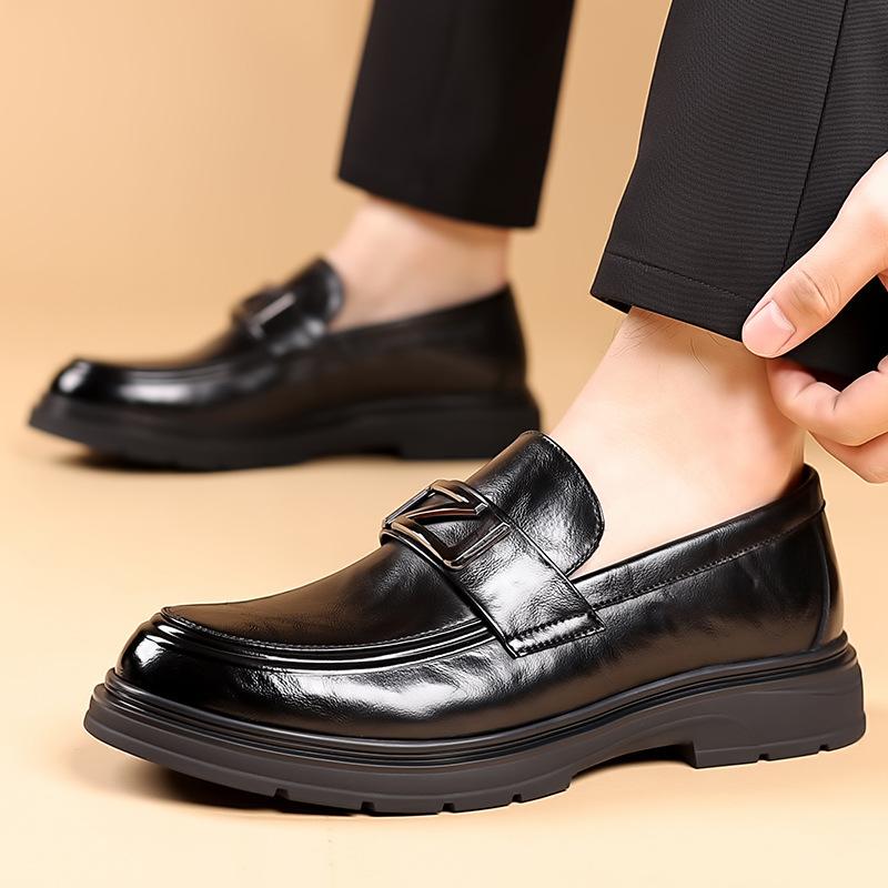 Men's shoes 2025 summer new high-end heightened British style business leather shoes men's simple one-pedal work shoes