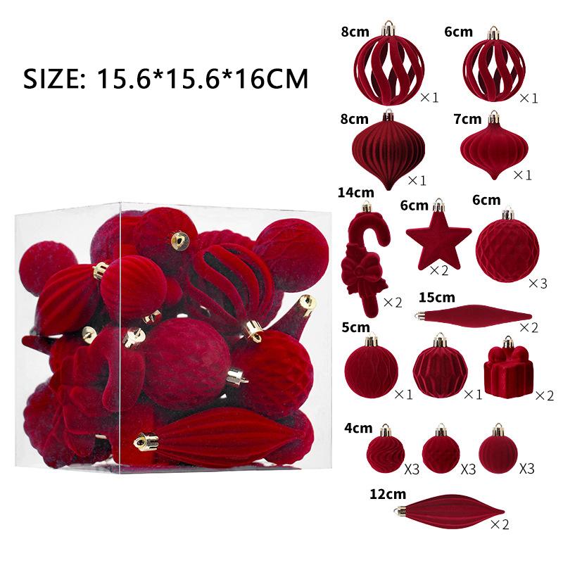 

28PCS Velvet Christmas Ball Set Star Scepter Gift Box Round Multi Size Xmas Balls Christmas Tree DIY Decoration Ornaments Other вино красного