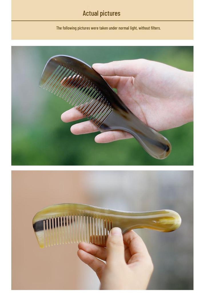 Natural Handmade Fine-Toothed Cow Horn Comb (16-21cm)