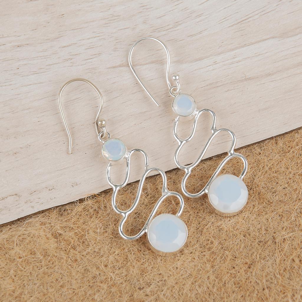 Milky Opal Gemstone Jewelry, 925 Solid Sterling Silver Earrings, Handmade Glorious Silver Earrings, Opal Silver Jewelry For Wedding Gift