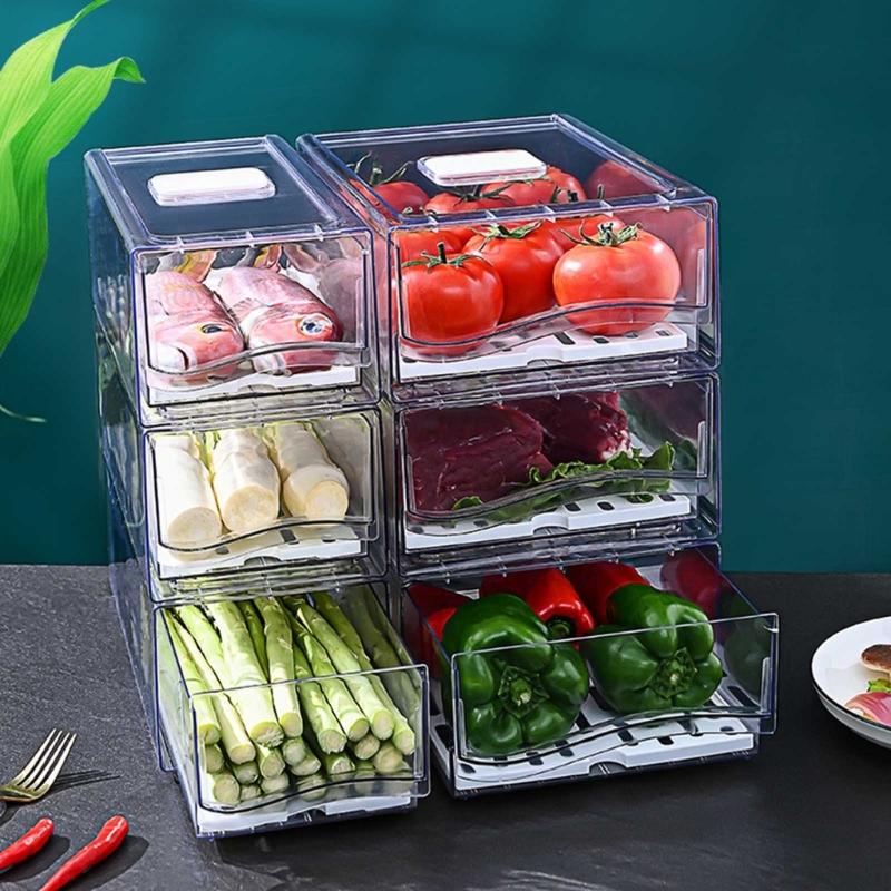 Practical Stackable Kitchen Fridge Organizers Bins Storage Container With Clear Lid for Food Storage Organization