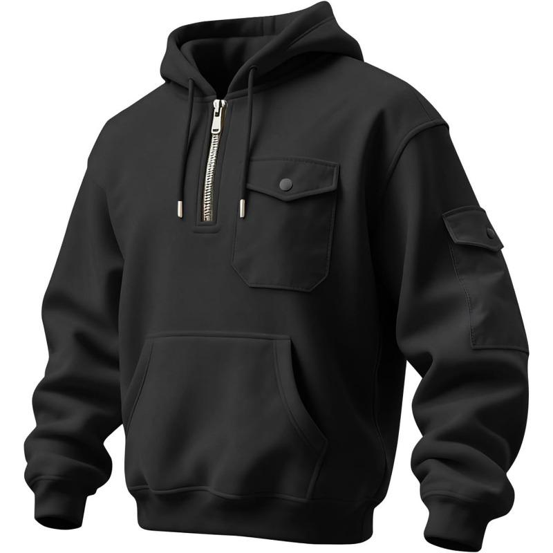 

New Autumn and Winter Men s Sweatshirt Multi-pocket Hooded Long-sleeved Velvet Jacket Top Casual Sports M чорний