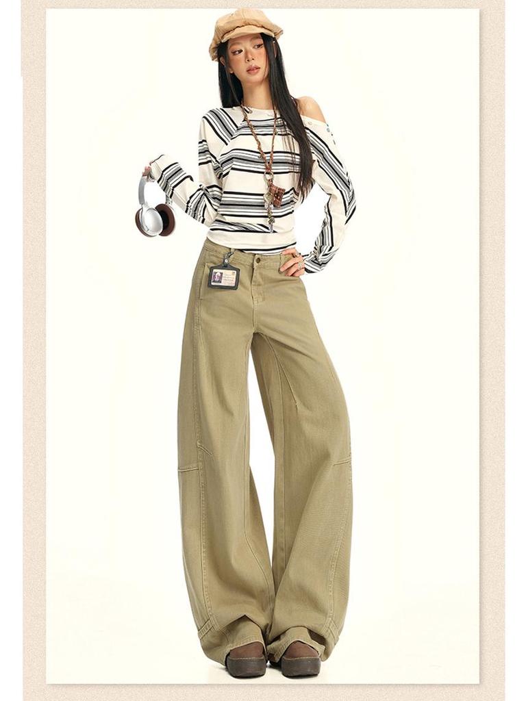 2025 Khaki Loose Straight-Leg Workwear Jeans - New American Design