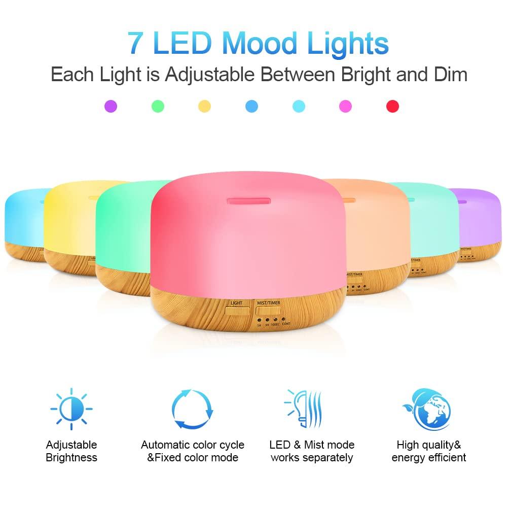 LOMUG Aroma Diffuser, 450 ml, Ultrasonic Humidifier, Aromatherapy Diffuser, LED with 7 Colours, Electric Fragrance Lamp, Auto Shut-off for Home,