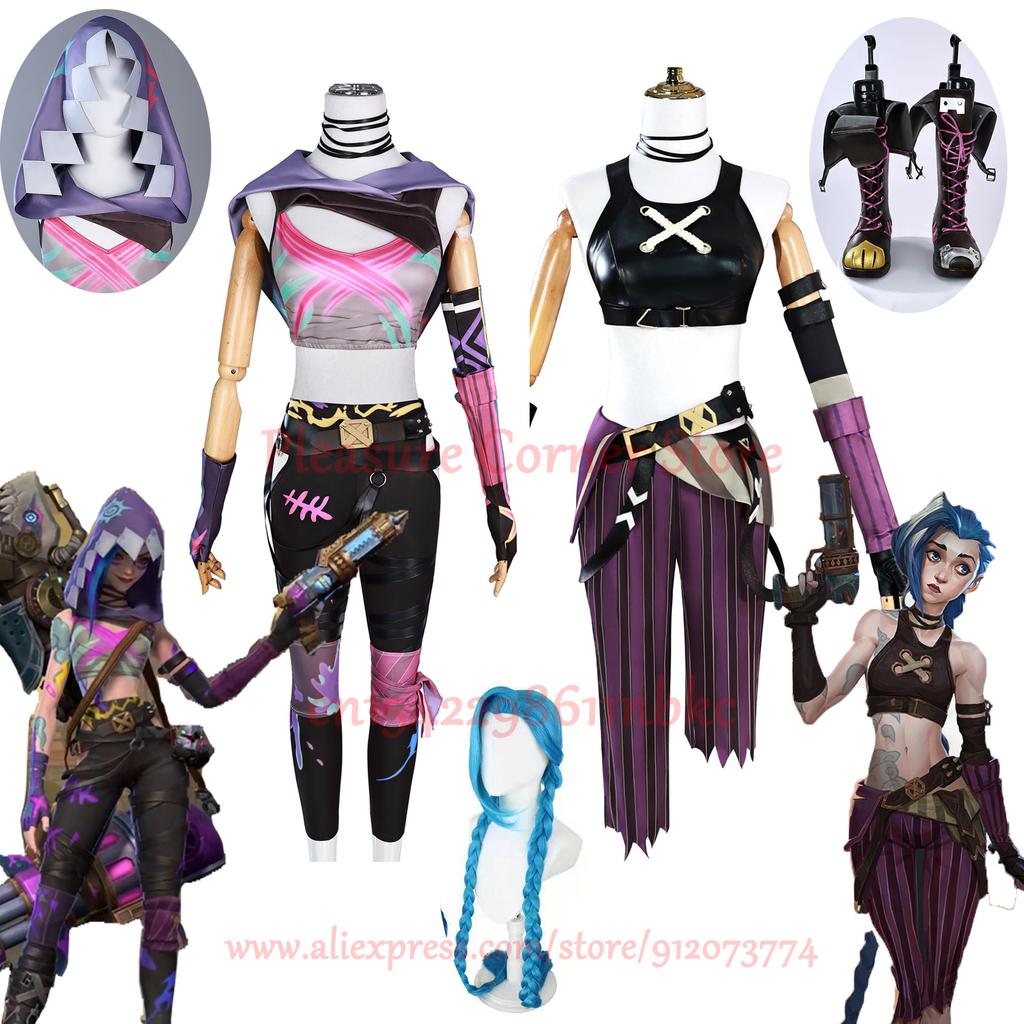 In Stock Game LOL Arcane 2 Loose Cannon Jinx Cosplay Costume Crit Prodigy Jinx Cosplay Skin Outfit Wig Women Carnival Costume