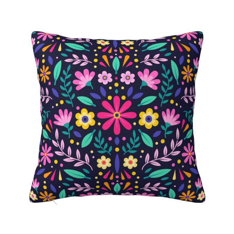 Colourful Floral Mexican Flowers Throw Pillow Case Home Decor Sofa Chair Cushion Cover Polyester Cozy Pillowcase Dakimakura