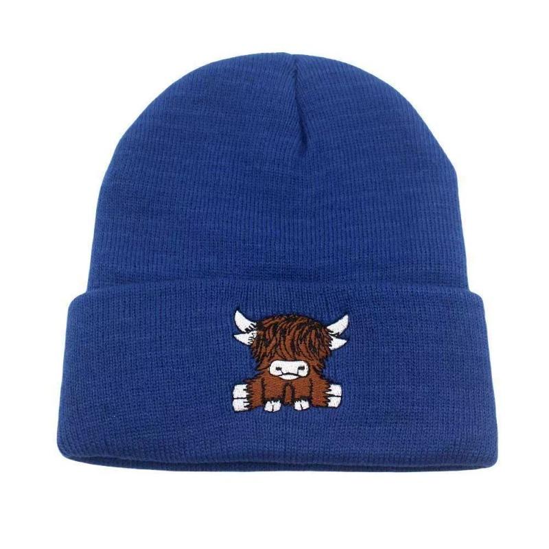 Autumn and winter pullover cold hat Scottish Highland cattle embroidered knitted hat neutral thermal knitted hat