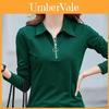 Women Long Sleeve Polo T Shirt With Splicing Design For Casual Office Wear