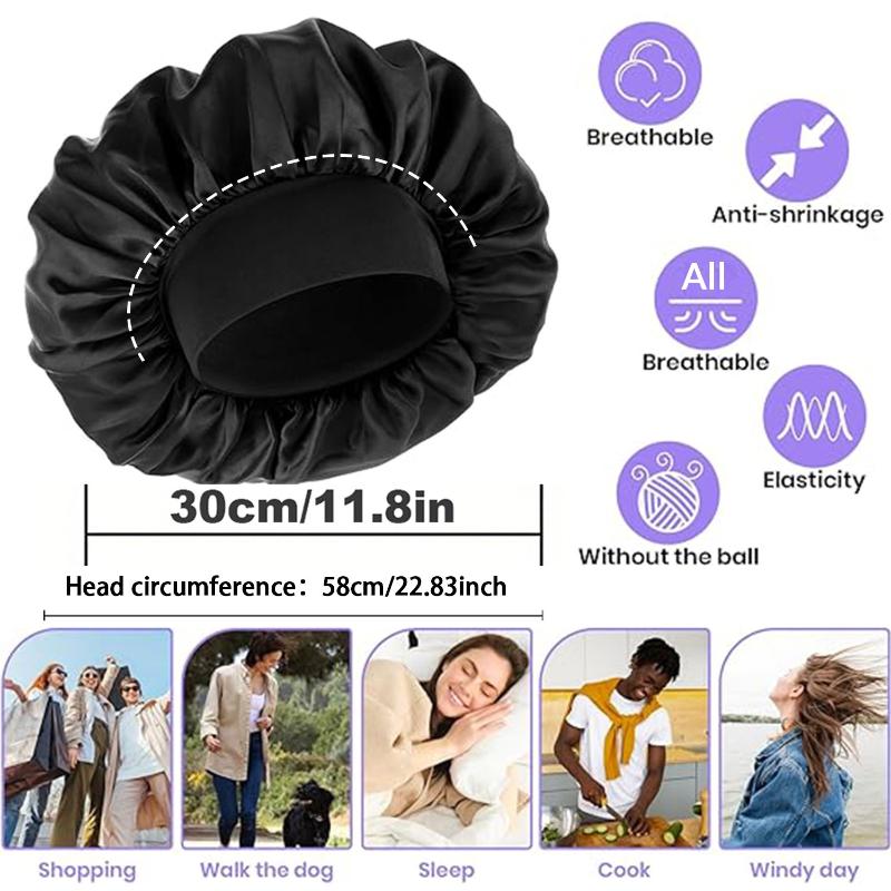 Satin Sleep Bonnet 2Pcs Soft Stretch Wide Elastic Band Breathable Hair Care Headscarf for Home Night Sleeping