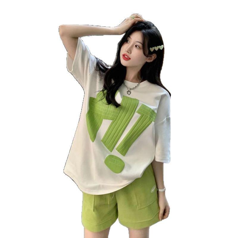Trendy Women's Summer 2025 Loose T-Shirt & Wide-Leg Shorts Two-Piece Set
