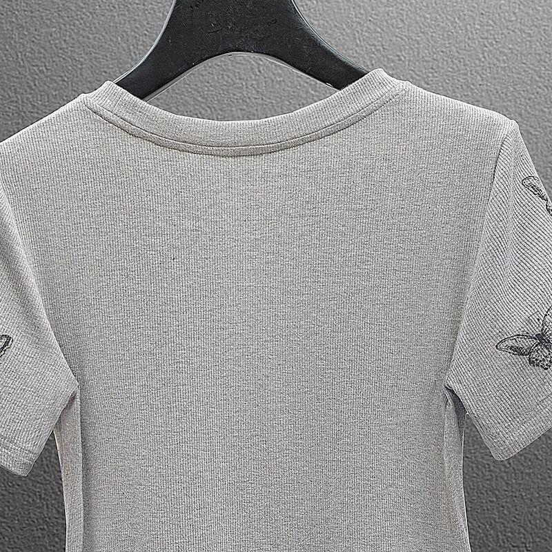 Women's Rhinestone Embellished Slim Fit T-Shirt