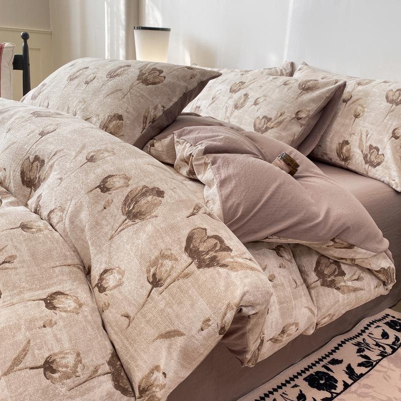 Retro Cotton Double-layer Crinkled Gauze Bedding Set - Skin-friendly & Breathable for Dorms 1.5m Bed 3-Piece Set