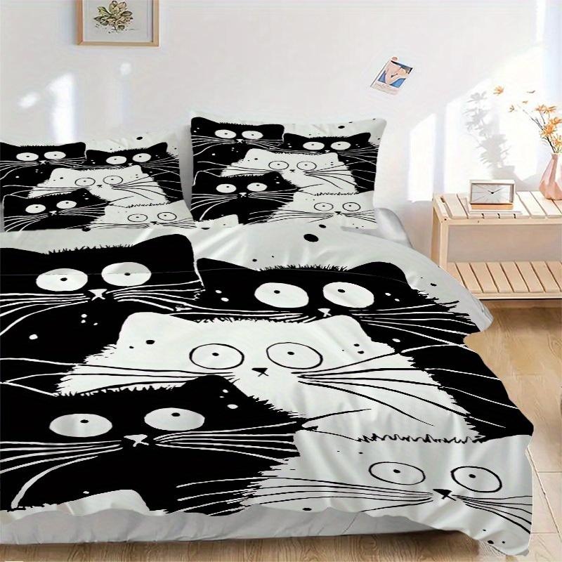 

3pcs Black Cat Pattern Bedding Set, Ideal for Home Use, Suitable for Bedroom Decor (1*Duvet Cover + 1/2*Pillowcases, No Core) yy250821199 135x200cm