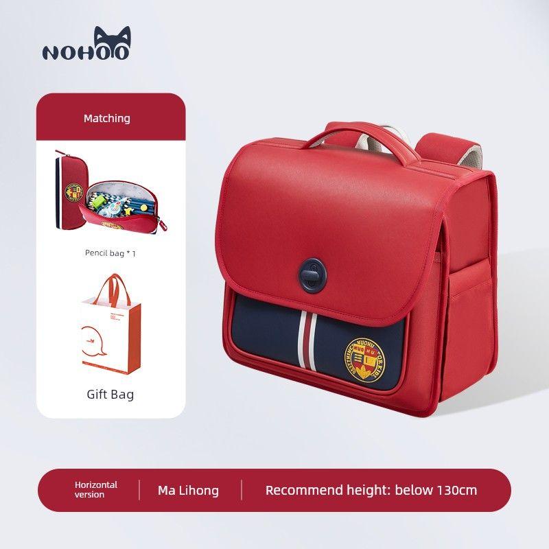 

Nohoo Primary School Student Schoolbag Male First Grade Burden Reduction Spine-Protective Backpack Girls Third to Sixth Grade Lightweight Bags Cross-Red + Oxford Cloth Pencil Case
