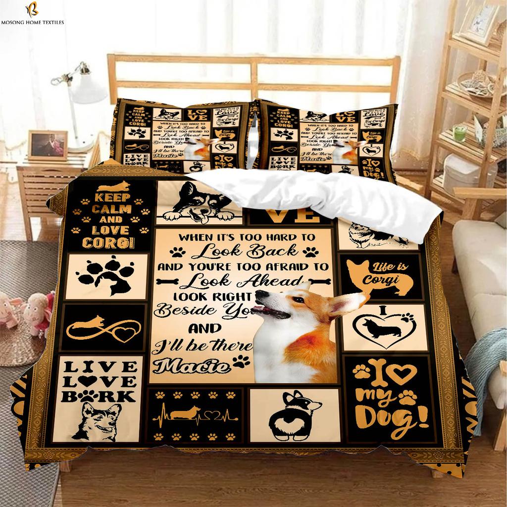 Roztomilý Pes Zvíře 3D Tištěný Povlak na Peřinu Ložní Souprava Povlak na Peřinu Povlak na Polštář Měkký a Pohodlný Povlak na Přikrývku 3 Kusy