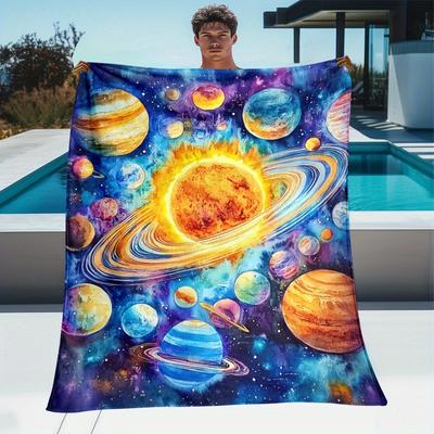 1pc Solar System Planets Space Universe Flannel Blanket Cosmic Design Astronomical Educational Throw For Kids Science Gift