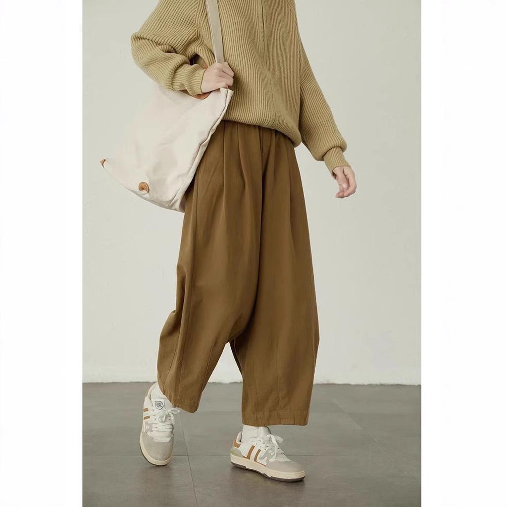 Loose and Large Version Meat-covering Nine-point Casual Pants Children's 2025 Spring New Elastic Waist Thin Wide-leg Pants