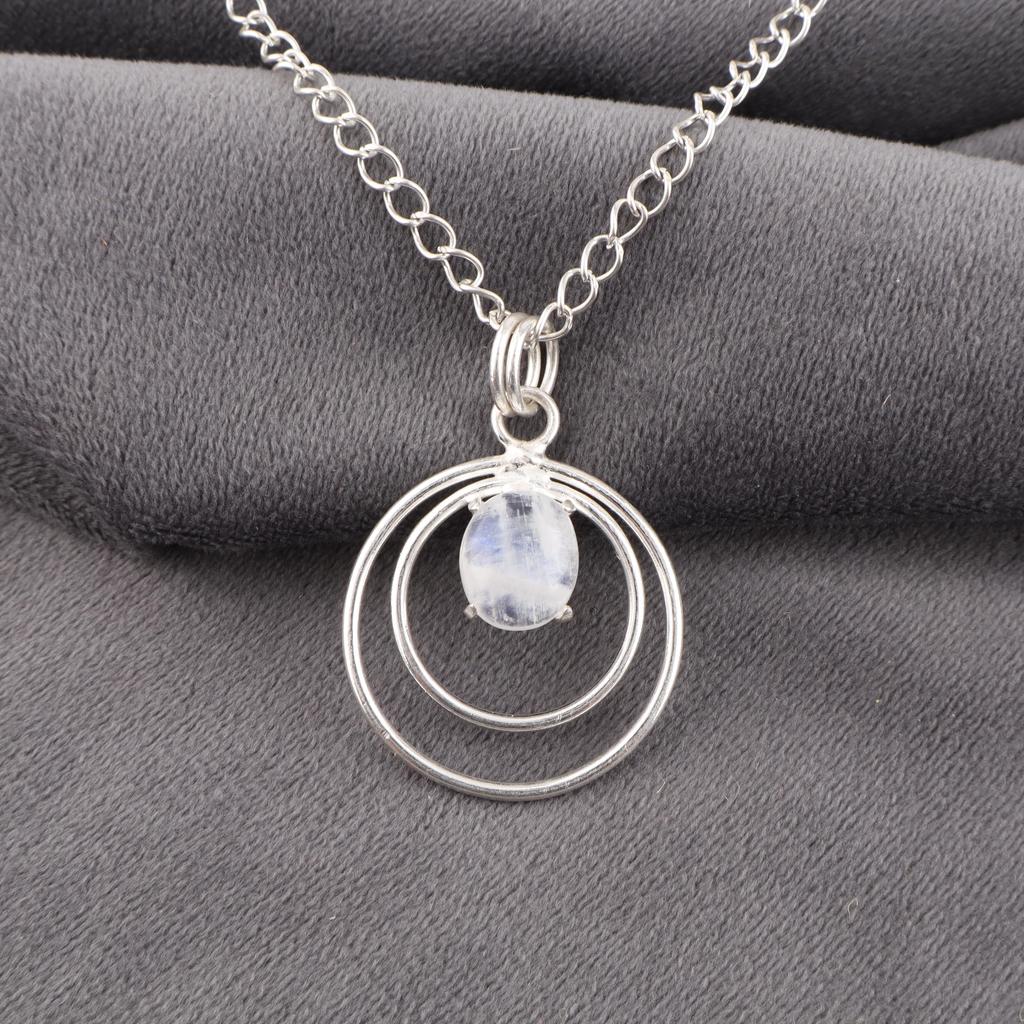 Regenbogen-Mondstein Anhänger Edelsteinschmuck, 925 Sterlingsilber Massivanhänger, Handgefertigter Meditationsschmuck Anhänger