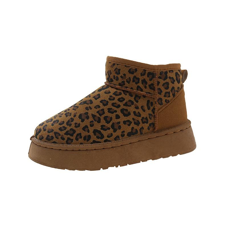 Schneestiefel Damen Winter neue Mode Leopardenmuster Plateau warm Brotschuhe mit Fleece kurze Baumwollstiefel Damen