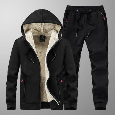 Men Winter Fleece Sets Thick Hoodies+Pants Suit Hooded Sweatshirt Tracksuits