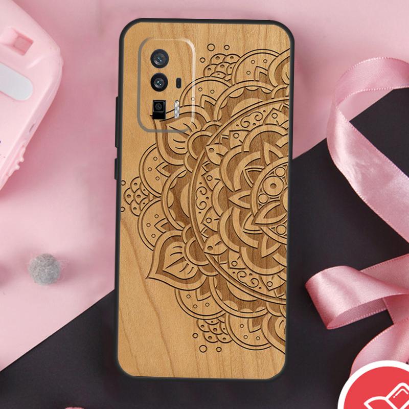 Mandala Floral Wood Case For Xiaomi 14 Ultra Mi 15 Pro 13 11T 12T 13T 14T POCO X7 Pro X3 X5 X6 F5 F6 F7 Cover