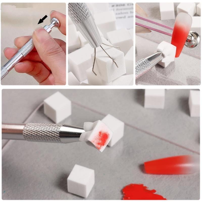 Colorful Square Nail Sponge Set Gradient Nails Brush Soft Mini Nails Smudge Tool Diy Manicure Makeup Sponge With Grabbing Pen