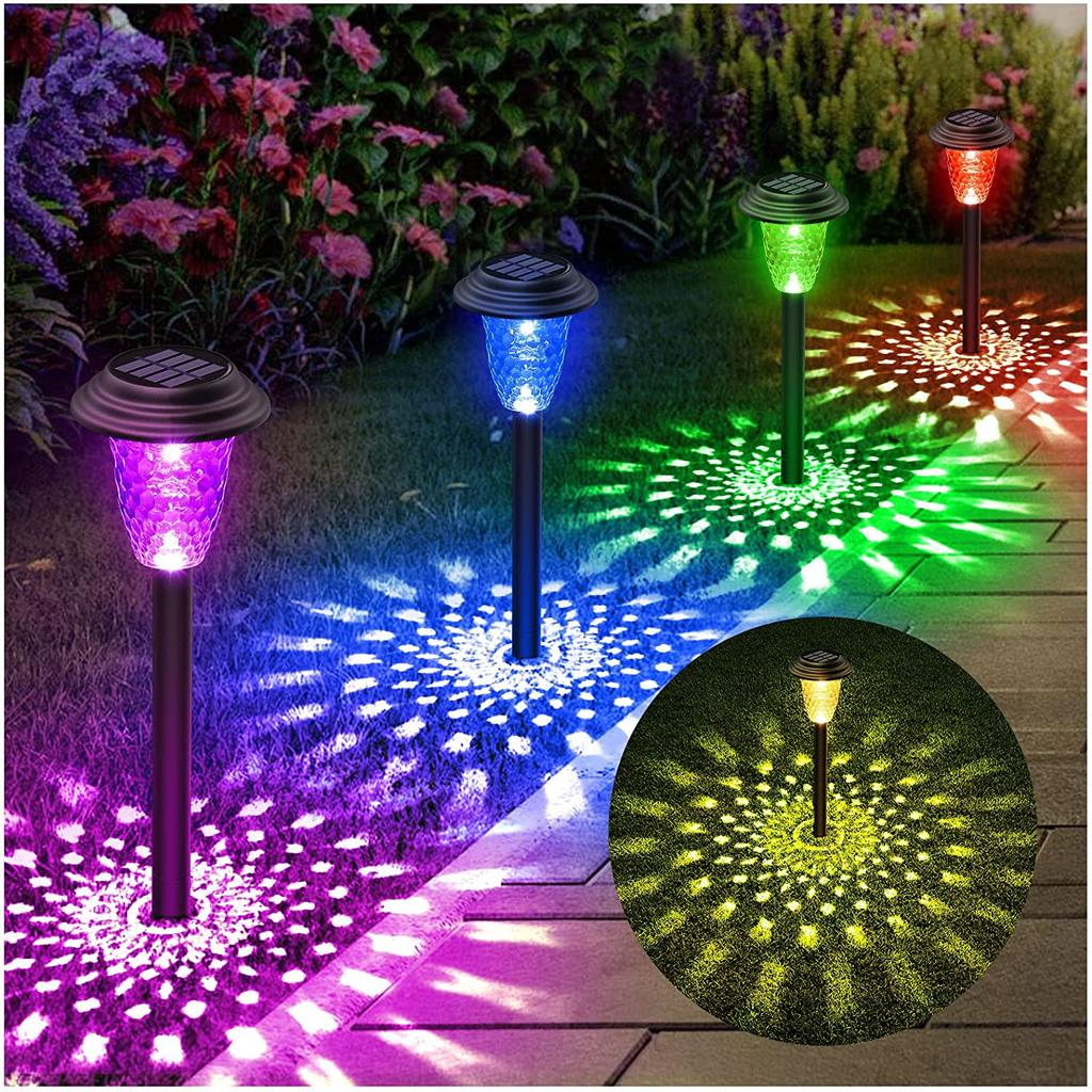 Solar Pathway Lights Outdoor Solar Yard Lamp RGB Color Changing/Warm White IP67 Waterproof LED Solar Lights for Garden Path