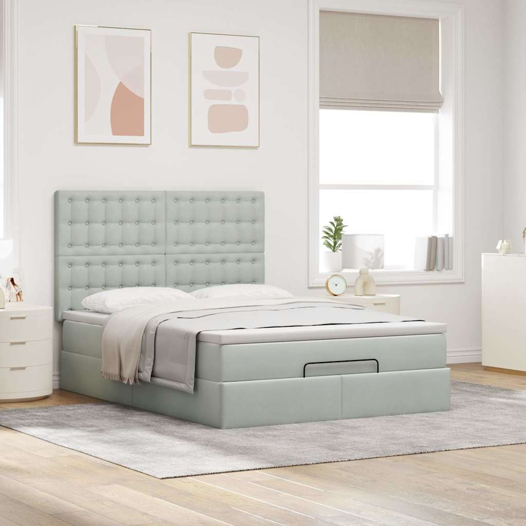 Enjoy a restful night s sleep with this Ottoman bed with mattress in light gray 140 x 200 cm velvet fabric