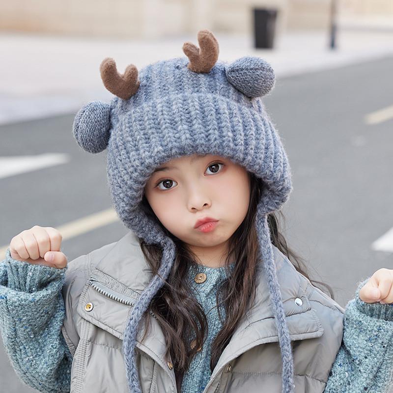 Toddler Reindeer Eared Knit Cap With Windproof And Thermal Features For Winter