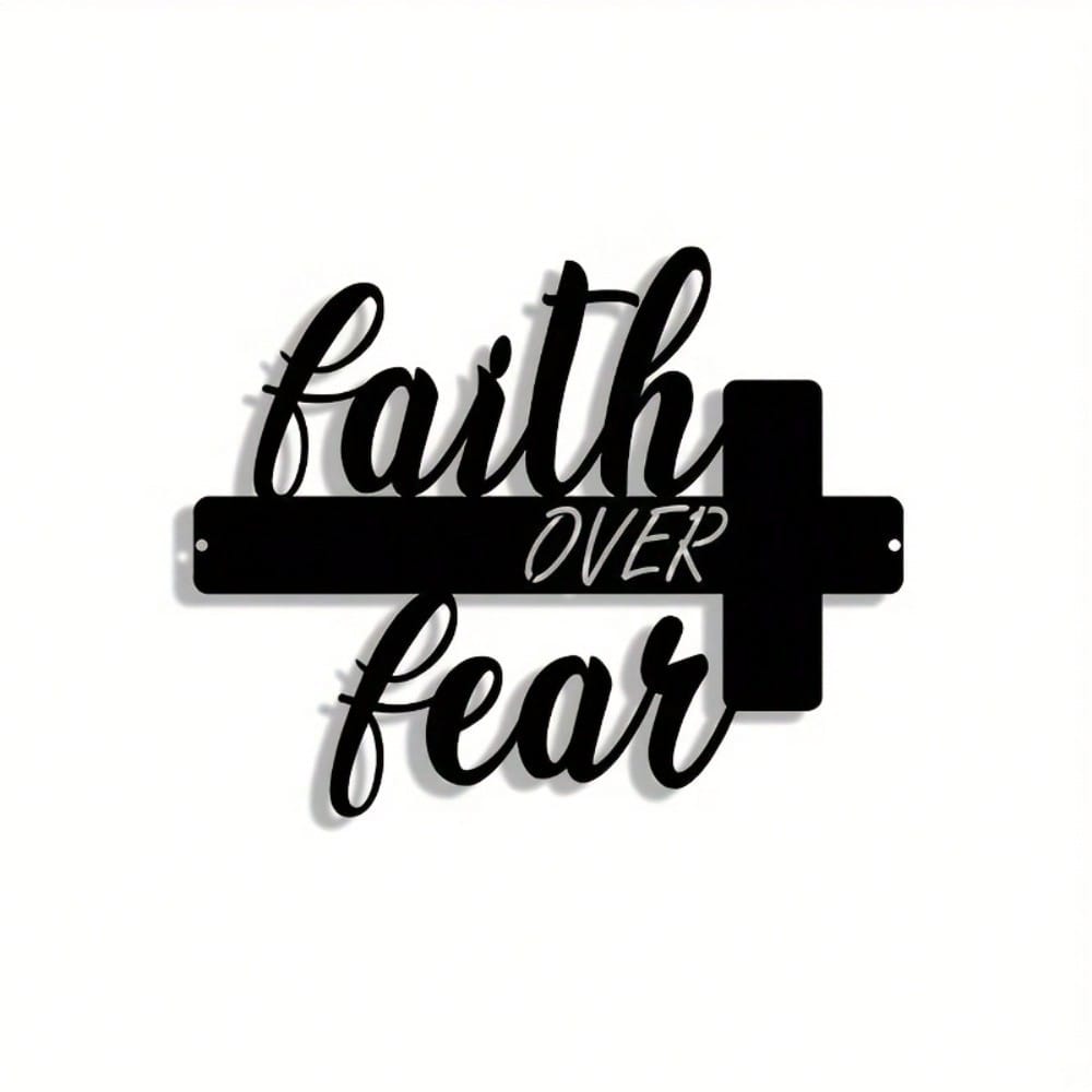 Vintage Faith Over Fear Cross Metal Sign Iron Wall Decor Inspirational Plaque Home Office Gift