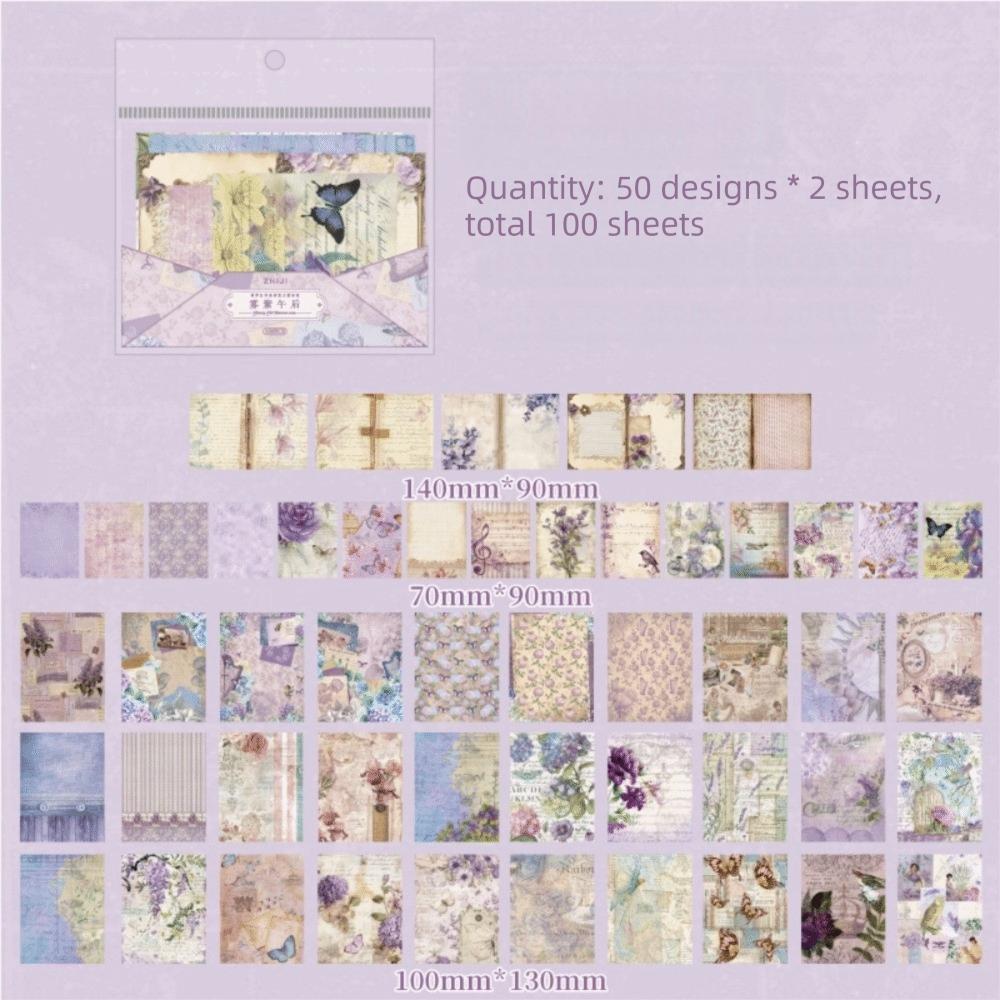 100Sheets Ephemera Scrapbook Paper Retro Scrapbooking Paper Set Vintage Paper Pack DIY Art Crafts