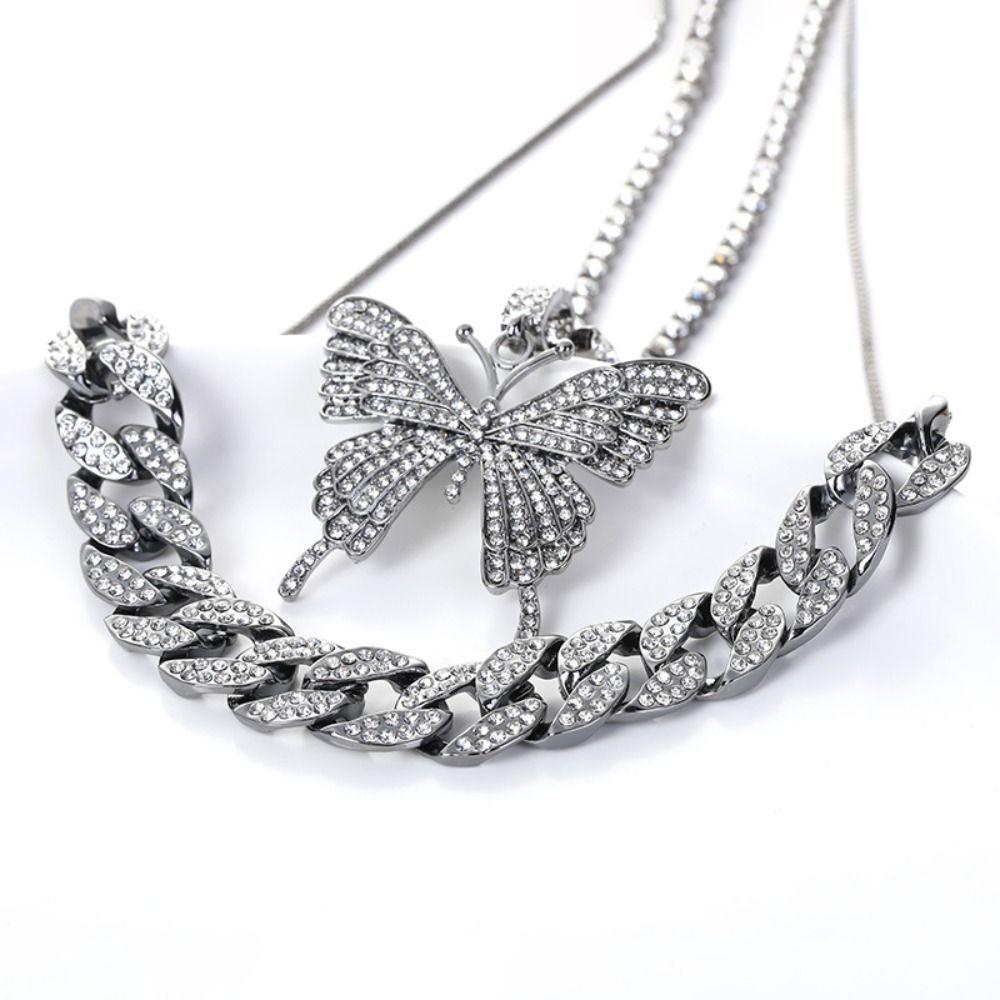Trendy Bling Necklace Big Butterfly Fashion Collars Necklace Butterfly Pendant  Necklace for Women