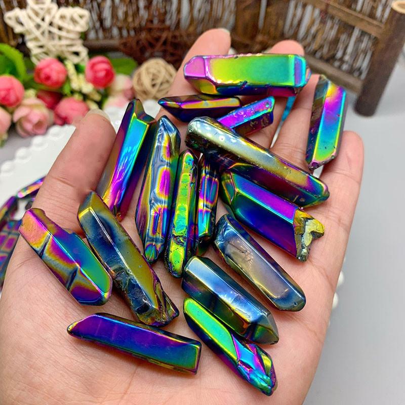 Rainbow Electroplate Colorful Titanium Aura Lemurian Seed Quartz Crystal Decor