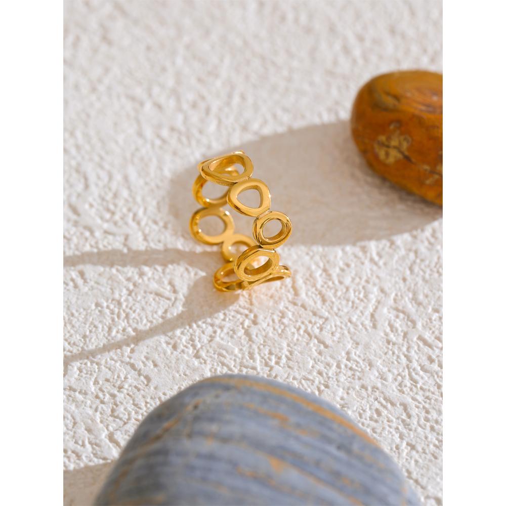 Yhpup 678# Arrivals Stainless Steel Round Geometric Hollow Gold Color Ring for Women Minimalist Trendy Jewelry Accessories