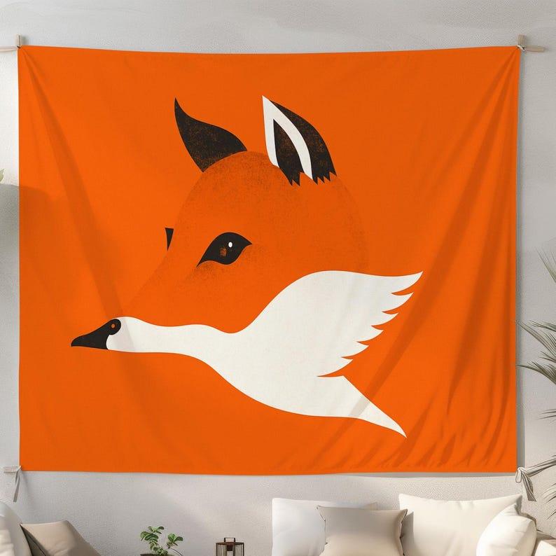 Modern fox goose tapestry 75x100 чёрный