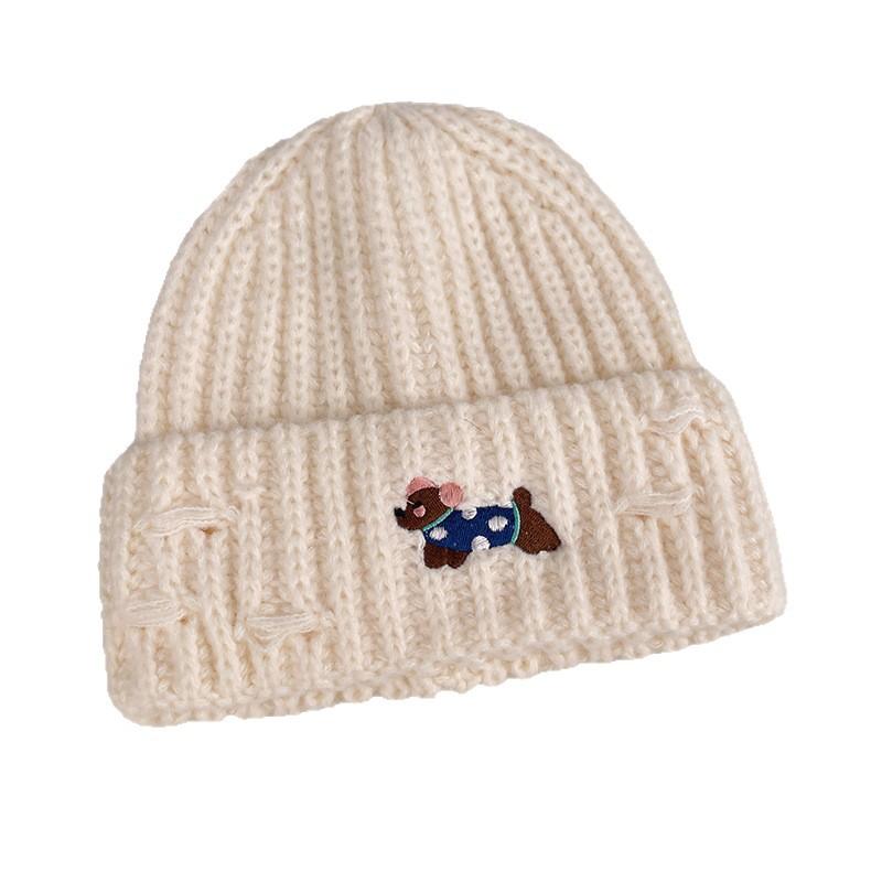 Cute dachshund wool hat women's autumn and winter warm ear protector head knitted hat big head circumference bag head cold hat