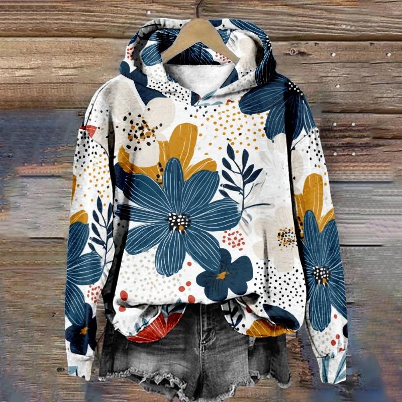 Women's Floral Hoodie Hipster Winter Pullover Harajuku Loose-Fit Casual Sweatshirt Cozy Fleece-Lined Jacket Casual Streetwear