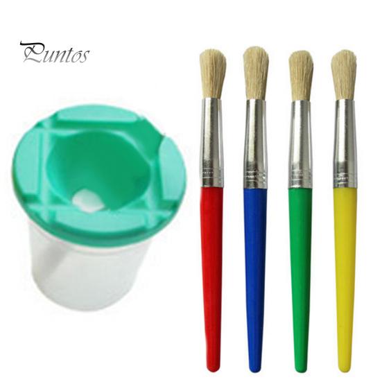 Creative DIY Plastic Children Kids Paint Brush Pen Cup Set Scrawl Accessories