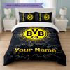 Set Biancheria da Letto Personalizzato Borussia Dortmund con Nome Testo 1 Copripiumino+2 Federe Logo Calcio Regalo Personalizzato per Occasioni Speciali Decorazione Camera da Letto
