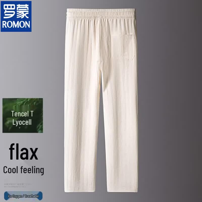 Luomeng Men s Cool-Touch Lyocell-Linen Straight-Leg Casual Pants 3XL
